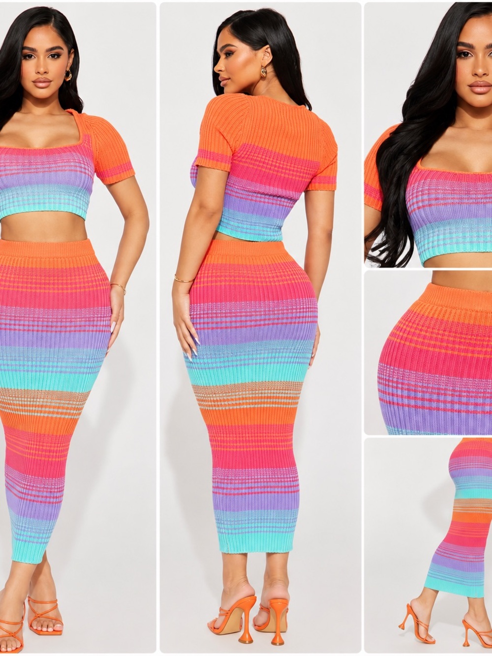 Fashion Nova Blind Love Multi Color Knit Skirt Set Size Small NWT